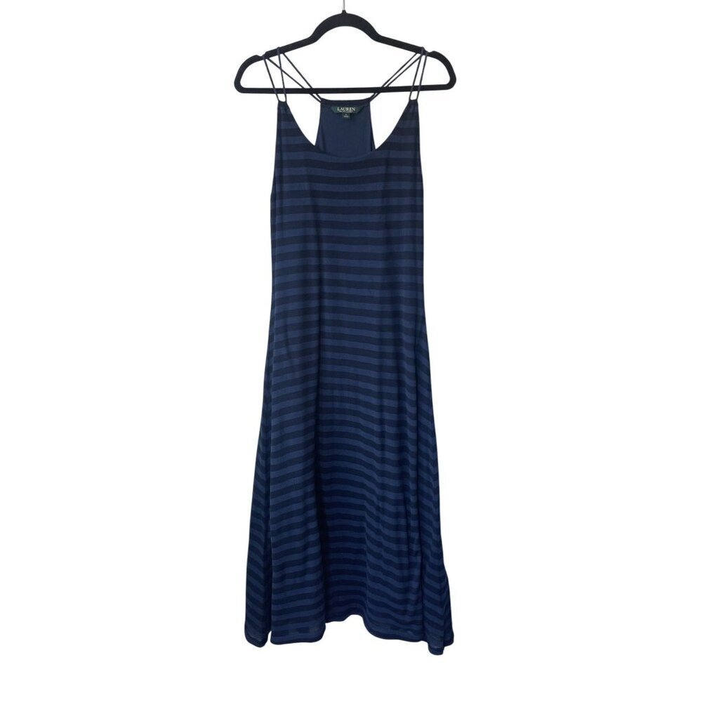 Lauren Ralph Lauren Striped Dress Size M Navy Nautical Beachy Halter Flowy Mini